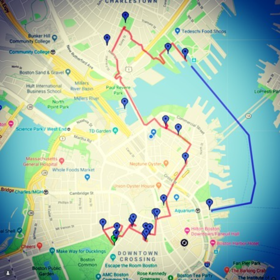 Freedom Trail Run course map — Park & Tremont St meeting point